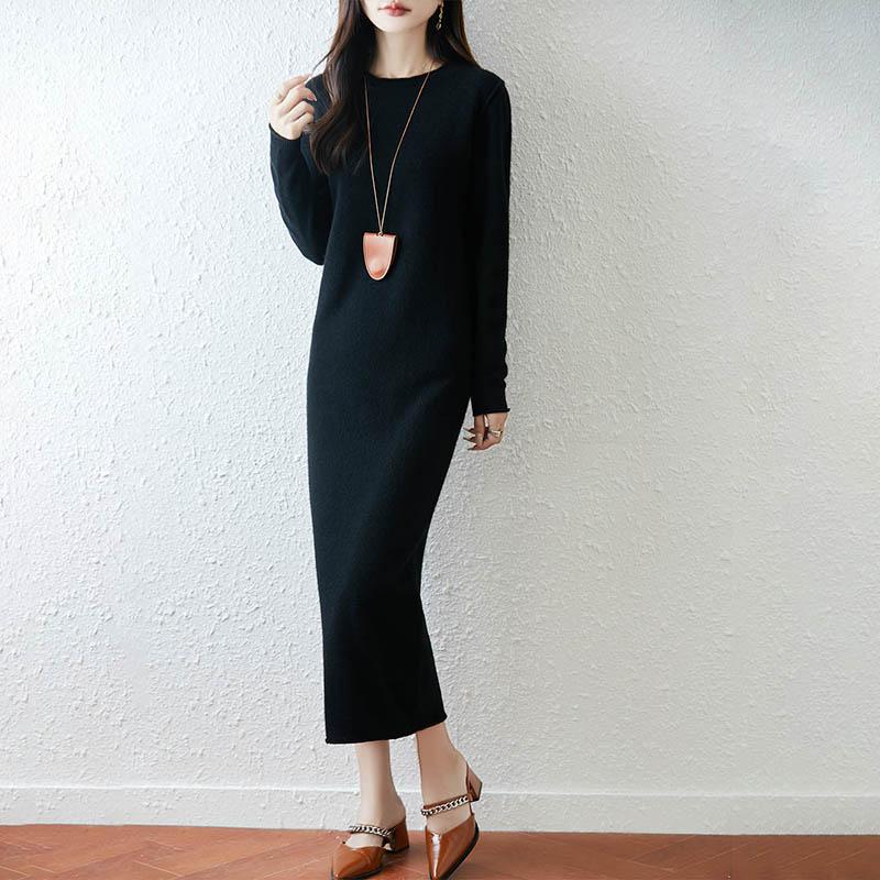 Women Sweater Dress 100% Wool MODERN NEW SAGA O-neck Knit Long Pullover Winter Jumpers Wool Long Dress Female