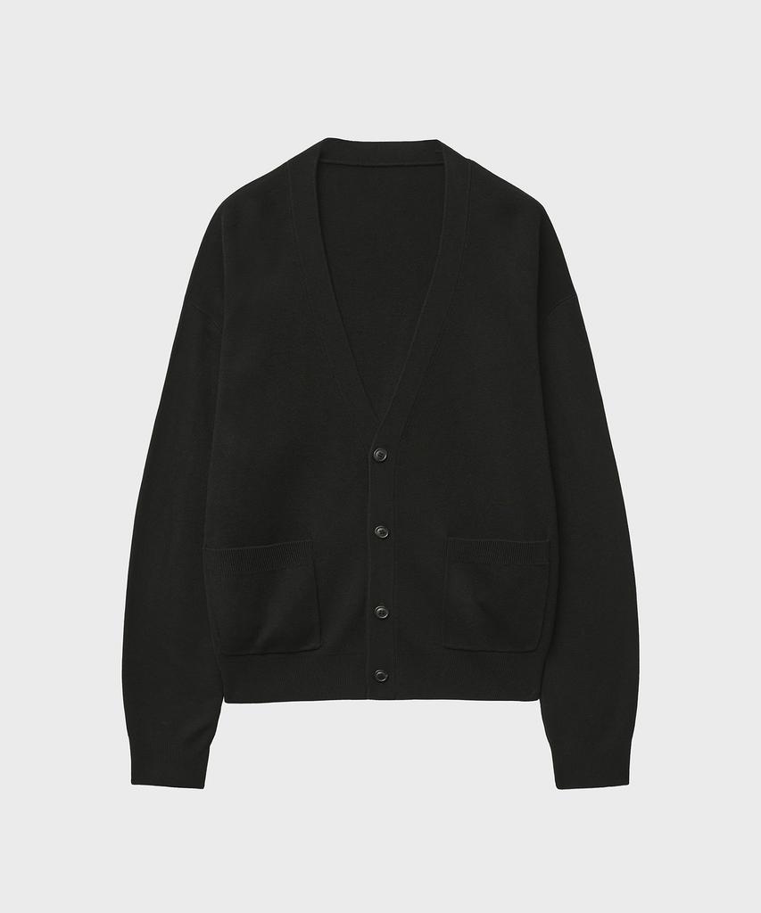 Noirer Essential Loose Fit V-Neck Cardigan (Black)