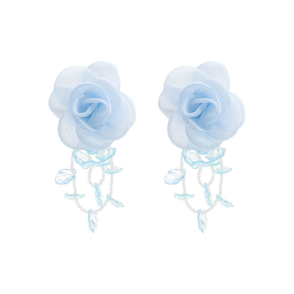 E11891 temperament handmade flower stud earrings female sweet tassel long mesh flower earrings earrings