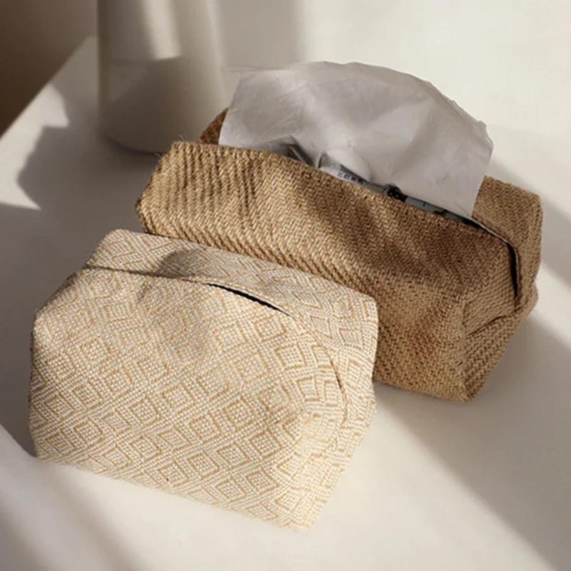 Nordic Ins Wheat Ear Texture Tissue Box Paper Stoarge Bag Cloth Tissue Box Car Tissue Storage Box Living Room Home Decor