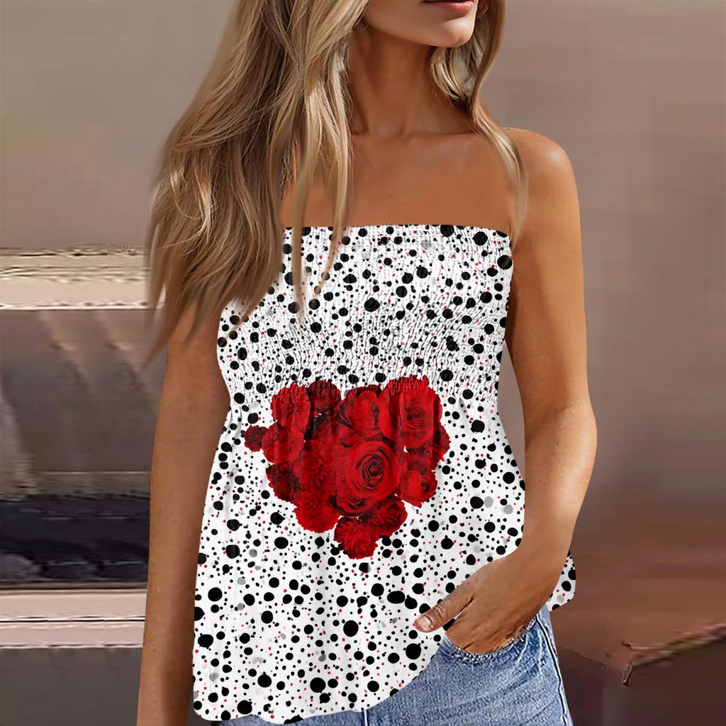 Tube Tops For Women,Cute Sexy Off Shoulder  Print Sleeveless T-Shirt
