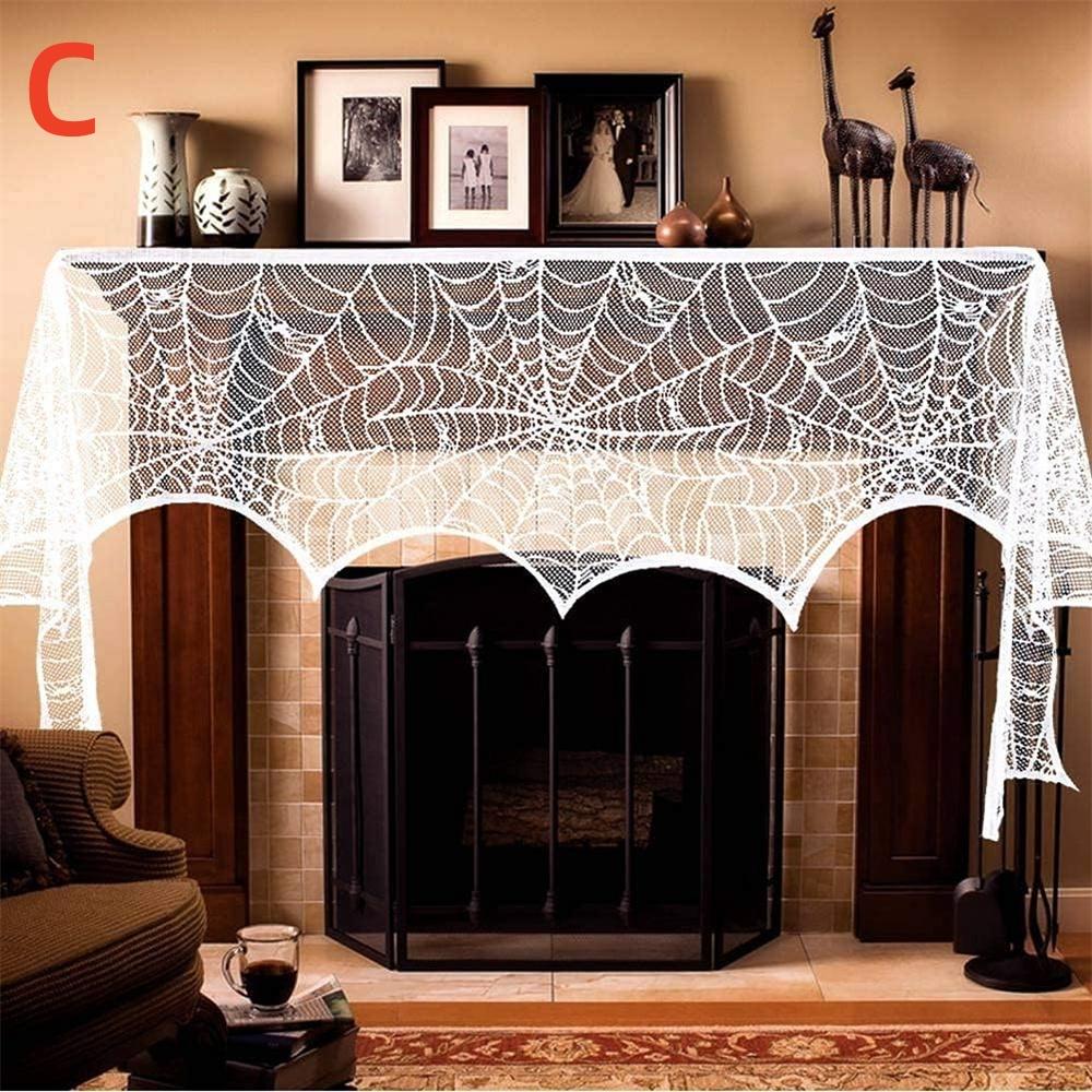 Halloween Indoor Fireplace Mantel Scarf Black Lace Spiderweb Fireplace Cover For Halloween Mantle Decor Festive Party