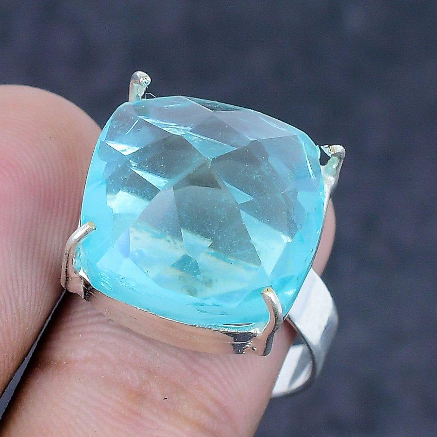 Swiss Blue Topaz Gemstone 925 Sterling Silver Jewelry Ring Size 8