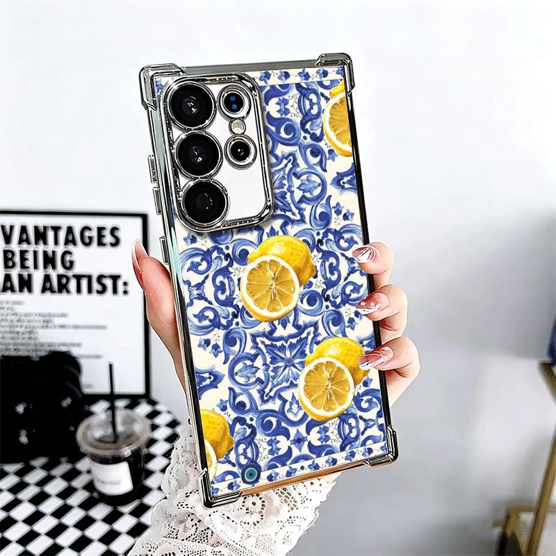 

Mediterranean Lemon Soft Phone Case For Samsung Galaxy S26 Ultra S25 Edge S24 FE S23 Plus S22 S21 + S20 Plating Anti-Fall Fundas Samsung S25