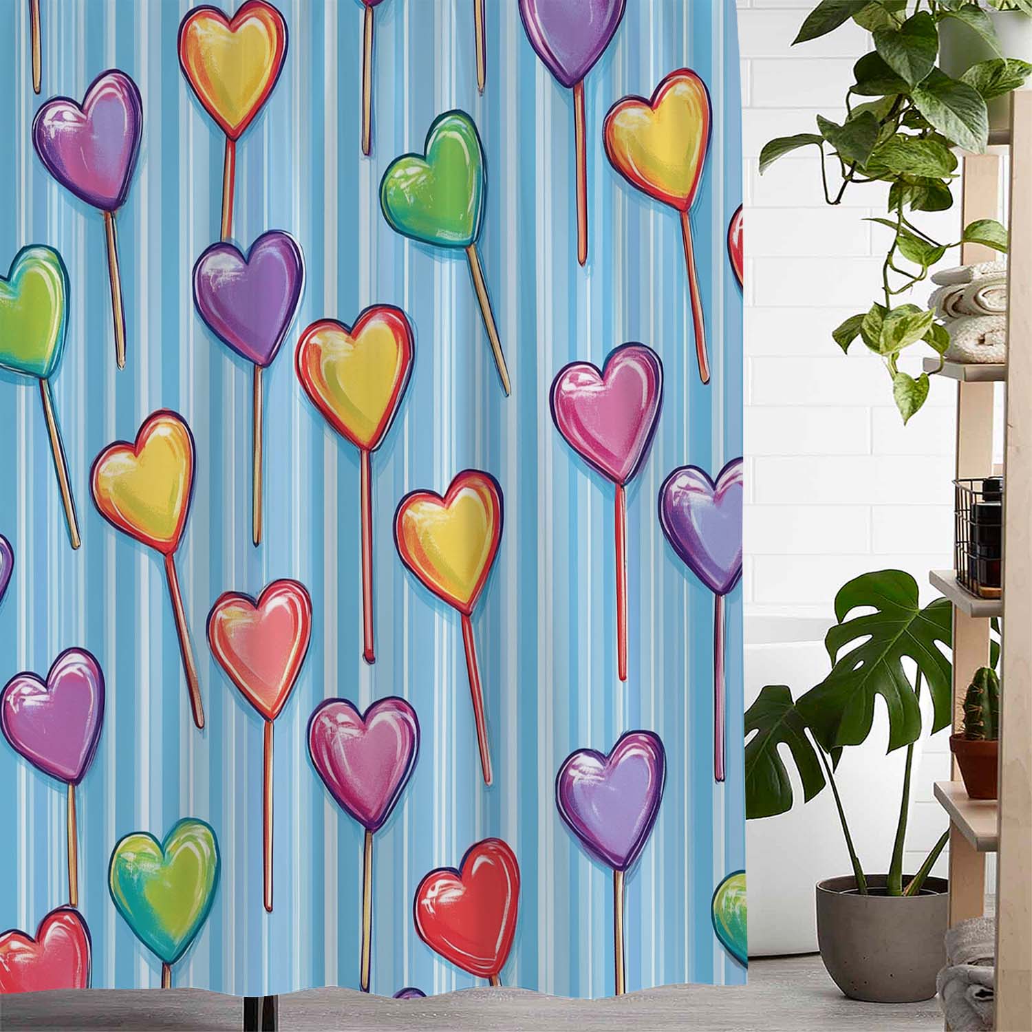 

Open One Romantic Valentine s Day Art Love Lollipop Print Shower Curtain, Window Curtain with 12 Hooks Curtain for Windows W90XH180cm