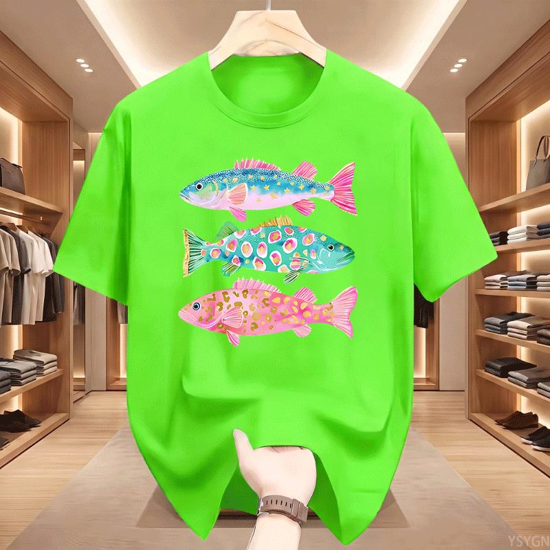 Preppy Fish Tshirt Unisex Summer Coastal Fish Beach Tshirts Causal Round Neck Printed Cotton Short Sleeve T Shirts Unisex Tops
