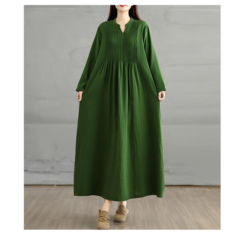 DIMANAF 2025 Damen Übergröße Herbst Langes Kleid Baumwolle Locker Lässig Oversize Langarm Maxi Vintage Kleid