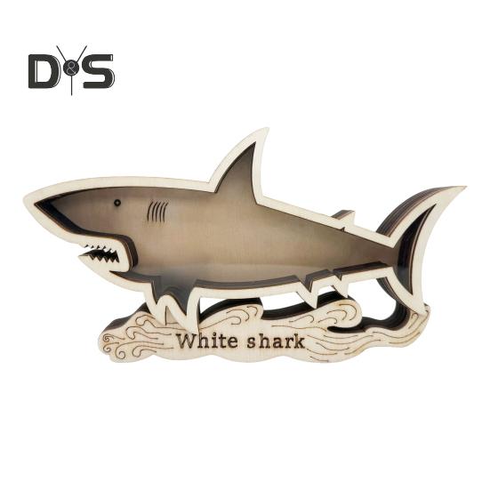 

Витрина для зубов акулы, деревянная акула, теневая коробка, настольная коллекционная витрина для коллекционеров монет и любителей акул Fish