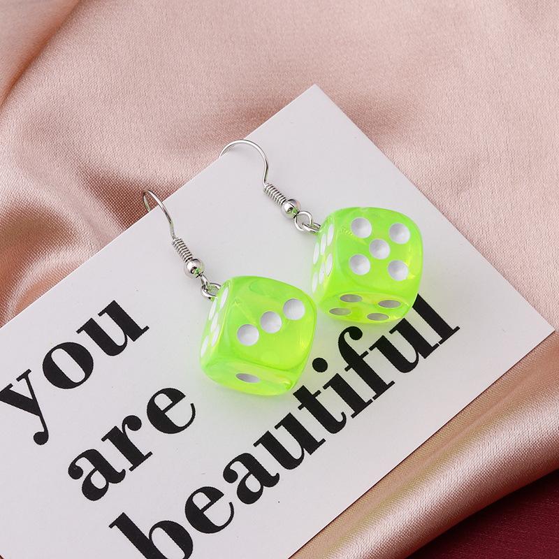 Handmade Cartoon 3D Resin Dice Drop Earring Tassel Casino Candy Color Personality Fun Zircon for Women Female Gift