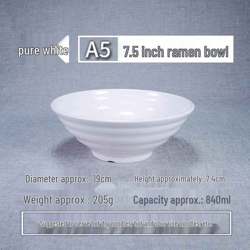 

7.5-inch White A5 Melamine Noodle & Soup Bowl
