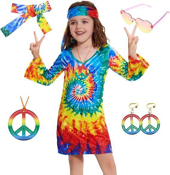 70s Hippie Print Dress for Girls Halloween Party