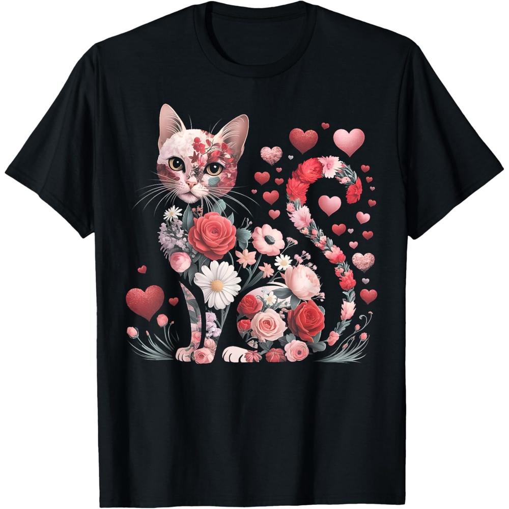 Happy Meowentine s Day Funny Girls Cat Valentines Day Women Cotton Men T Shirt S чёрный
