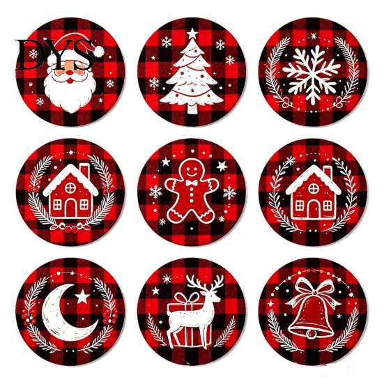 Kitchen Dining Table Accessories 9Pcs Christmas Wooden Coasters Set, Heat Resistant Cup Mats, Waterproof Pads for Round Protection Mats Home