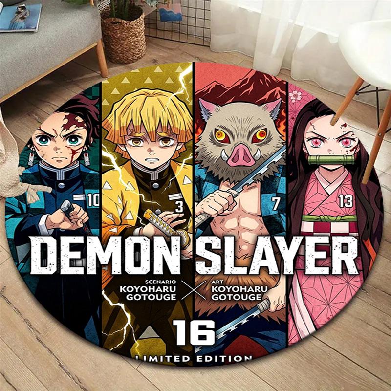 Demon Slayer Kimetsu No Yaiba Round Area Rug Carpet Rug For Living Room Bedroom Sofa Playroom Decor Nonslip Floor Mat