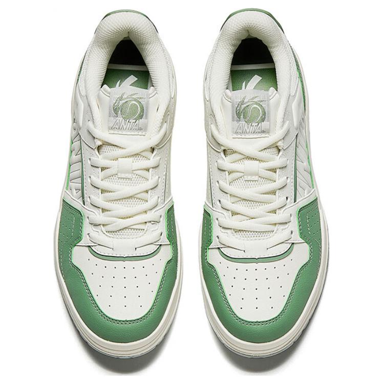Anta Full Score Synthetic Leather Trendy Retro Fashion Comfortable Non-Slip Wear-Resistant Low-Top Skate Shoes Women sneaker White Green 122448032-3