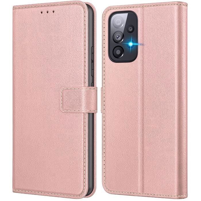 Coque de Protection - PROSHOP - Samsung A53 5G - Effet Cuir - Portefeuille - Anti-Choc - Rose