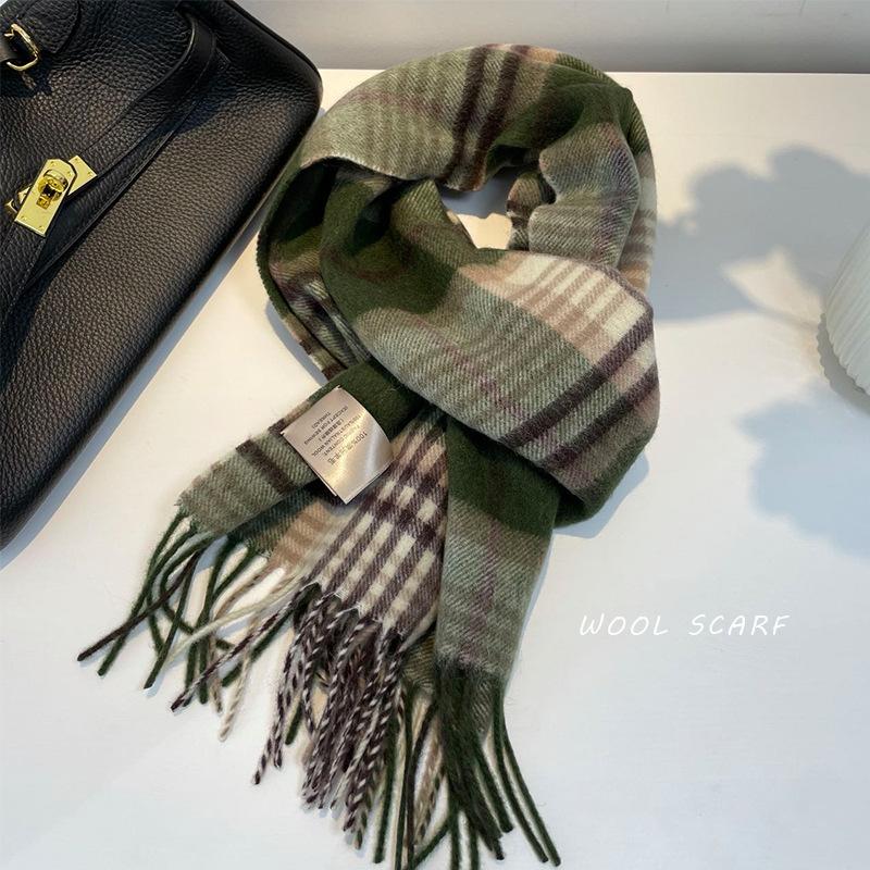 

High Quality 100% Wool Scarf Men Winter Autumn Pure Wool Fashion Classic Warm Thick British Versatile Muffler Male Shawl Women 188-32CM