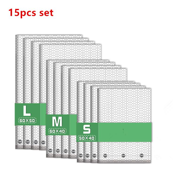 15Pcs Cordless Compression Bags for Travel Space Saving Portable Vacuum Storage for Clothes and Luggage