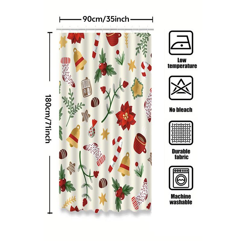 Tu Christmas Shower Curtain Festive Holiday Decor Bathroom Set Waterproof Xmas Pattern Backdrop