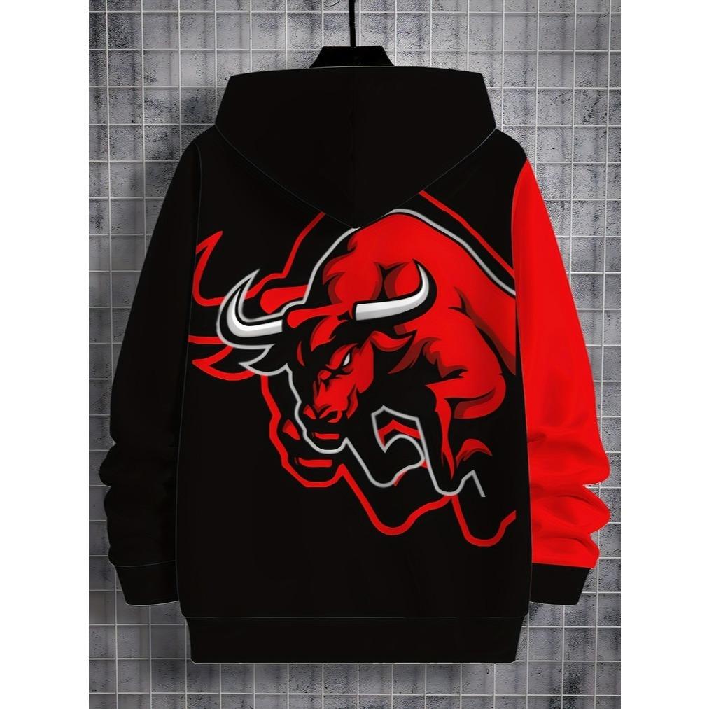 Boys' 3D Printed Casual Hoodie - Red and Black Pattern Long Sleeve Hoodie, Spring and Autumn Regular Edition