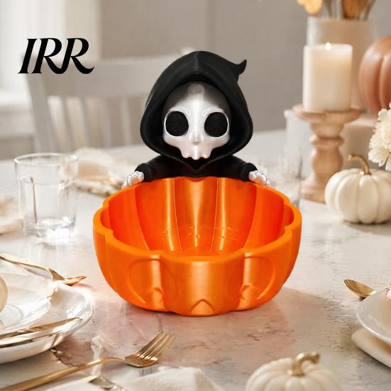 Kleiner Pflanzenständer Halloween-Süßigkeitenschale, 3D-gedruckter Sensenmann Snackhalter Schale, Gruselige Lustige Saisonale Wohnaccessoires Skelett Servierschale