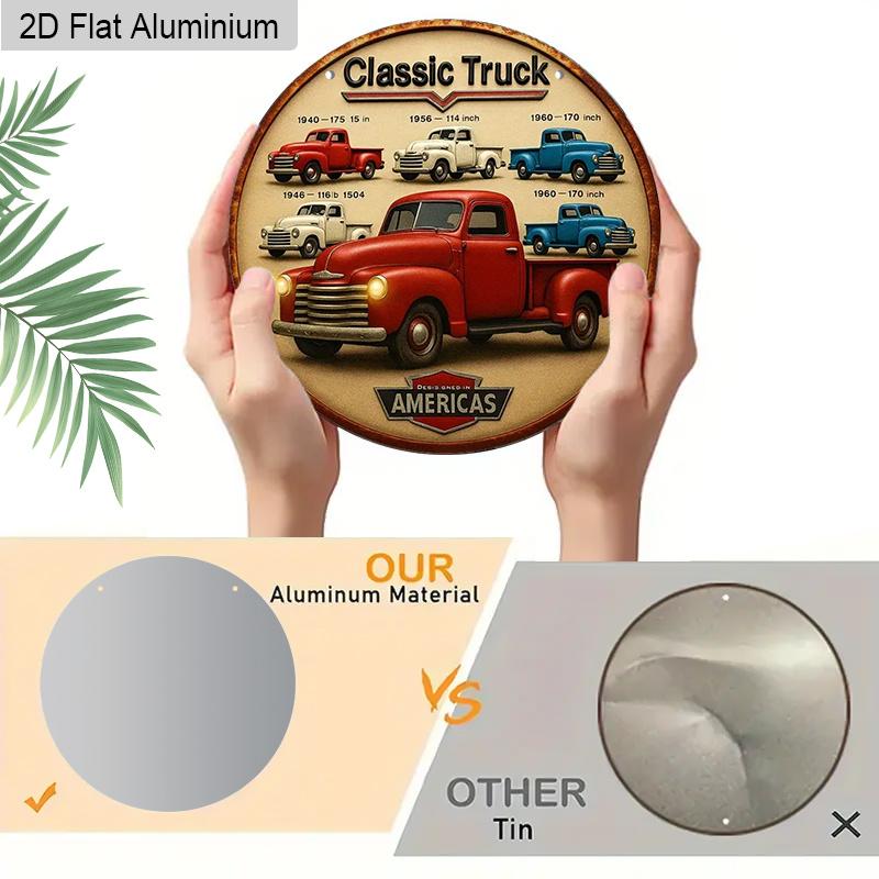 2D Flat 1pc Vintage Classic Truck Aluminum Decoration Plaque, Colorful Classic Truck Pattern Signs, Garage Decor, Workshop Decor and Farmhouse Decor