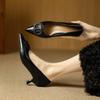 Not tired of thin heels and one-pedal shoes 2026 spring French soft leather square buckle pointed middle heel shallow mouth single shoes