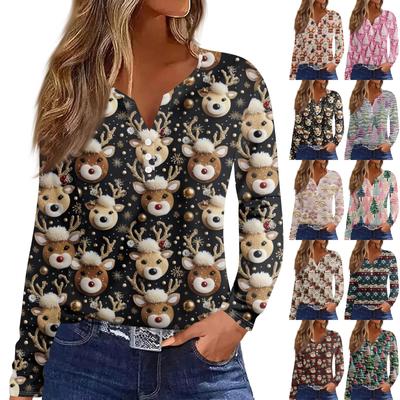 Women's T Shirt Tee Button Floral Print Long Sleeve Daily Weekend Fashion Basic V-Neck Regular Top