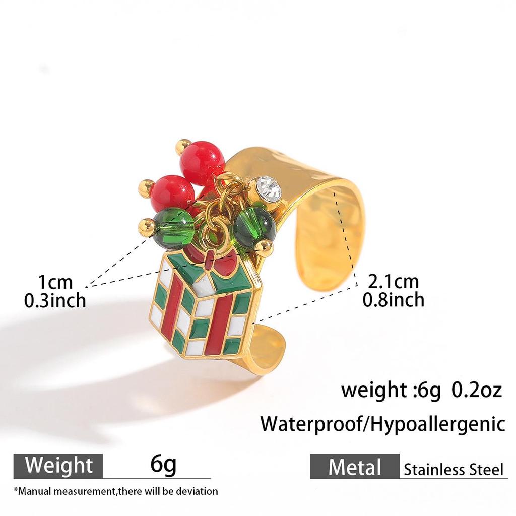 MYA 18k Gold Plated Open Ring with Reindeer & Snowflake Design