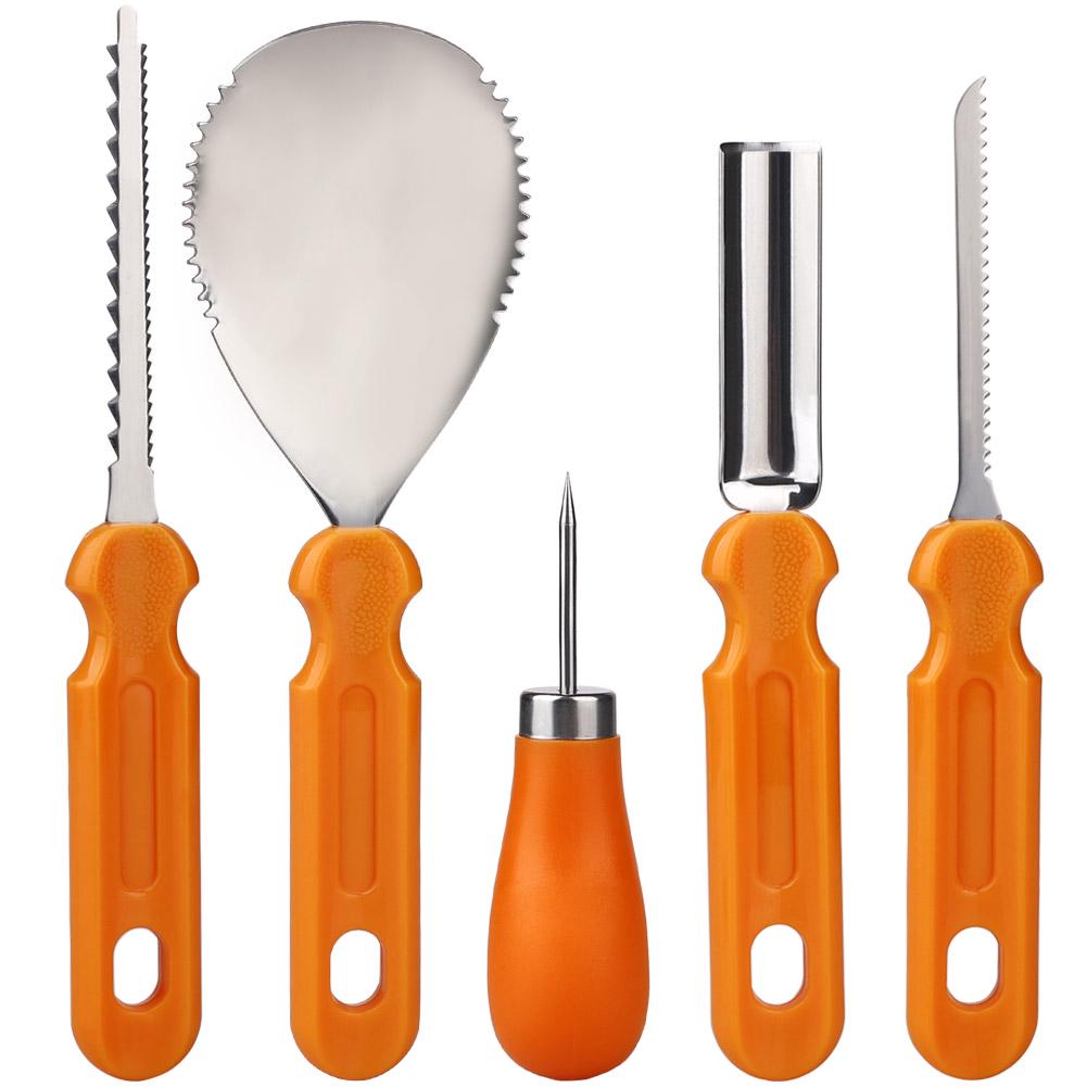 

5 шт. инструменты для резьбы по тыкве на Хэллоуин из нержавеющей стали PP набор инструментов для резки тыквы для искусства