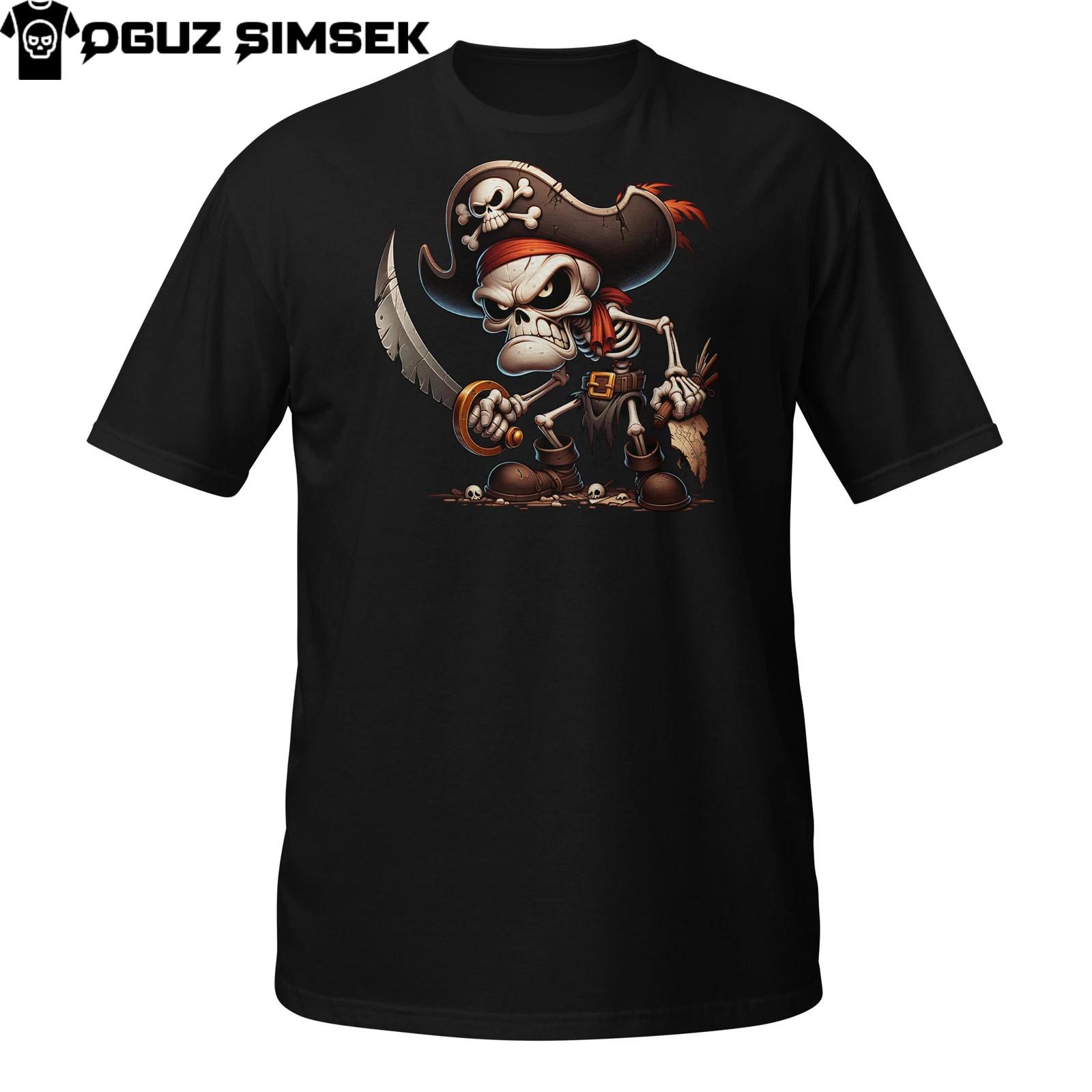 Angry Pirate Skeleton T-Shirt Mens Womens Tees Top | Halloween Skull Buccaneer Tee Unisex Shirt 2XL