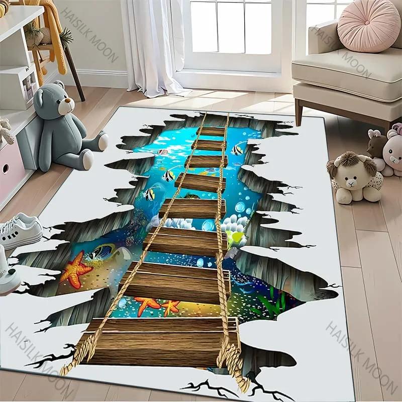 

3D HD Illusion Suspension Bridge Carpet Stunning Visual Rug Unique Home Decor Mats for Living Room Bedroom 40x60cm (16x24in)