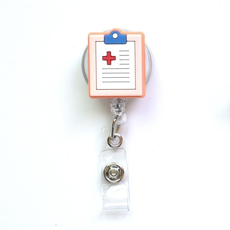 Fivela retrátil médica dos desenhos animados médico enfermeira licença de trabalho cordão criativo fácil de puxar fivela certificado marca nome