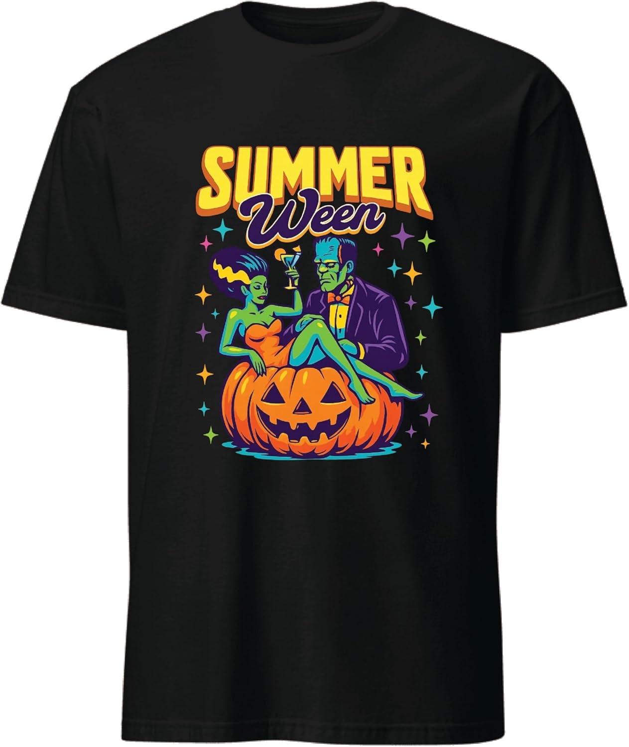 Retro Happy Summerween Funny Frank%enstein Monster and Br%IDE T-Shirt Summer-ween Party Tee for Men and Women XXXXXL чёрный