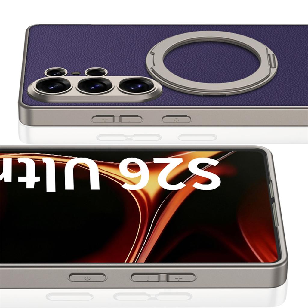 Electroplate Magnetic Rotating Ring Holder Phone Case for Samsung Galaxy S26 S25 S24 Ultra Leather Shockproof Protective Cover