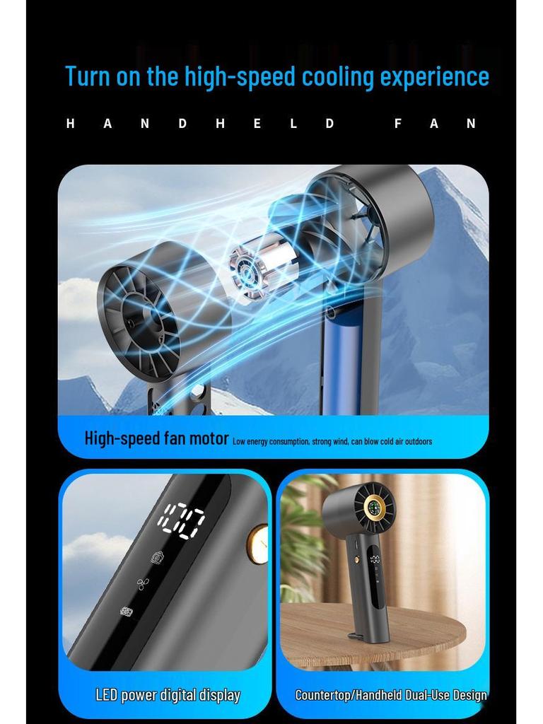 Portable High-Speed Mini USB Handheld Fan with Digital Display - Strong Wind and Long Battery Life