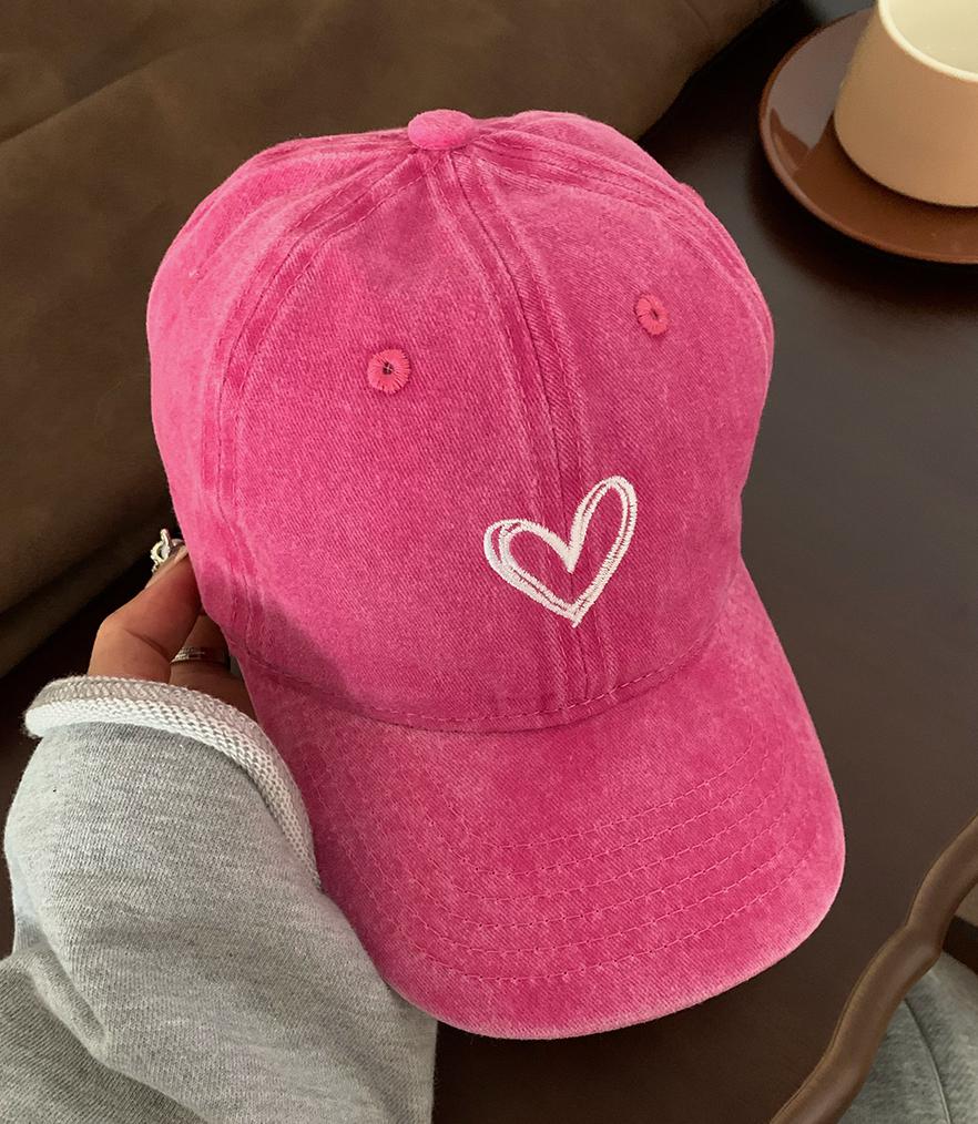 Washed Baseball Cap Women Dad Hat Vintage Embroidery Love Heart Sweet Soft Top Adjustable Sunshade Casual Sun Hat Outdoor Caps