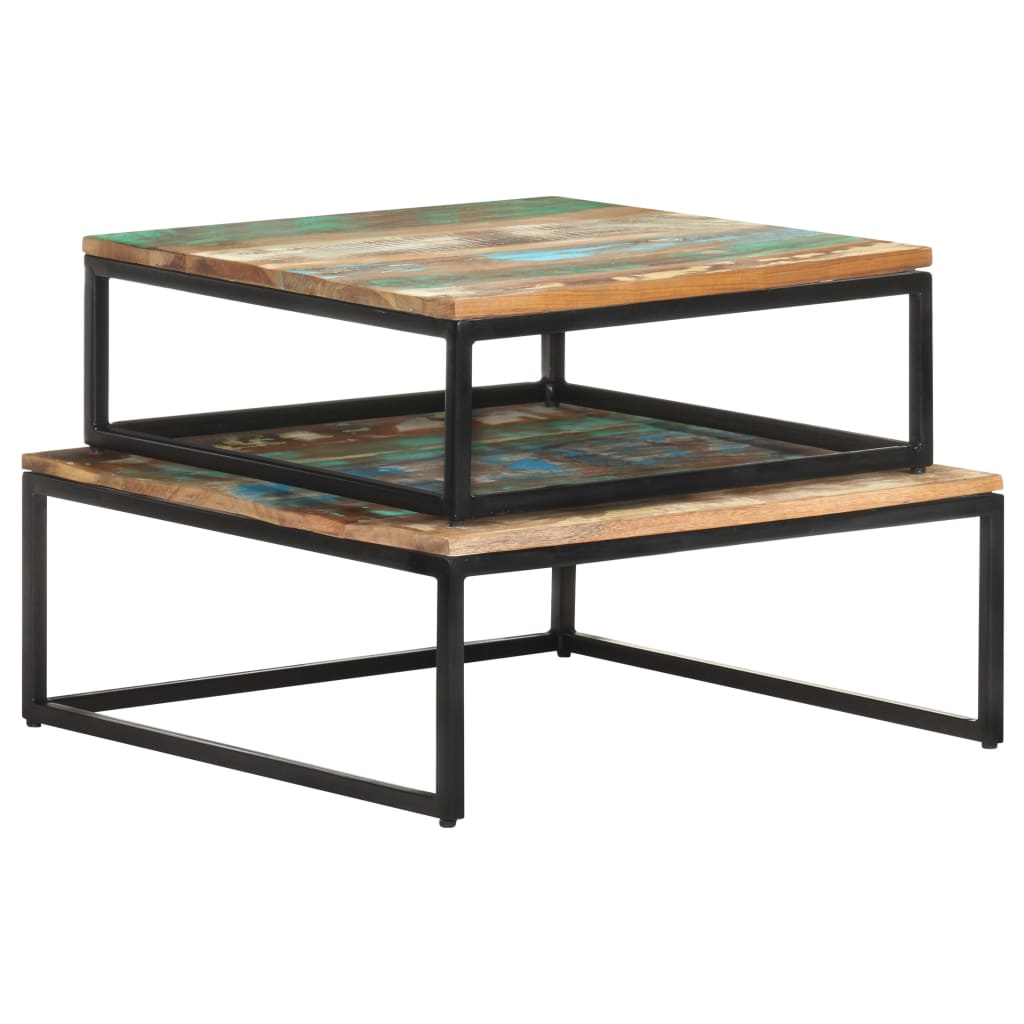 Set of 2 Side Tables Recycled Solid Wood