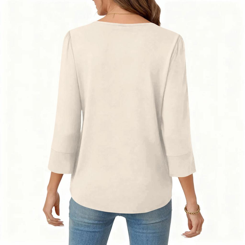 Damen Lässiges Lockeres Farb Runder Hals T-Shirt