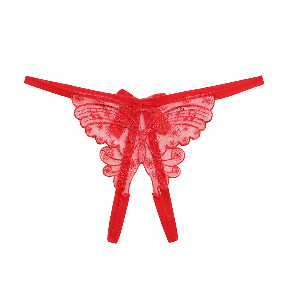 Women's Super Sexy Lace Transparennt G-string Hot Open Crotch Panties Lovely Butterfly Knot T-back Thongs