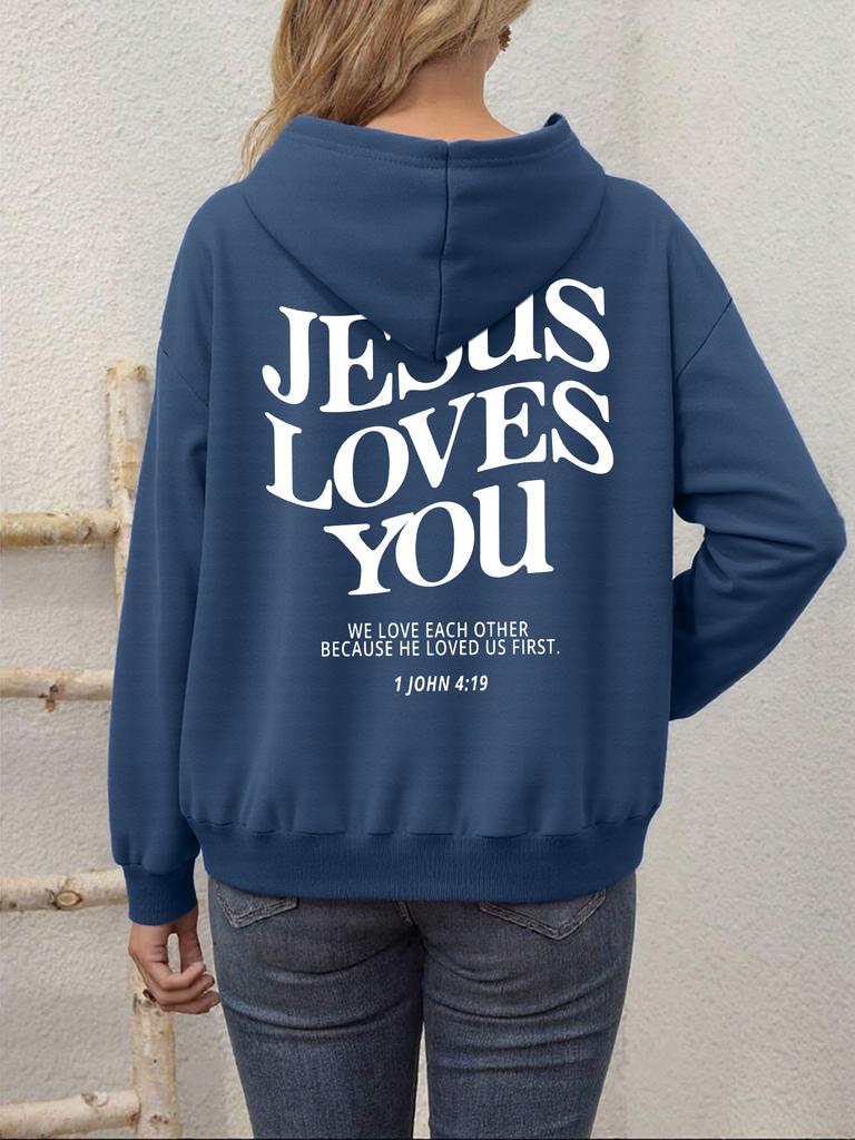 Jesus Loves You Letter Pattern Hoodies Womens Street Style Breathable Sportswear Basics Comfortable Hoody Hot Sale Y2K Tops