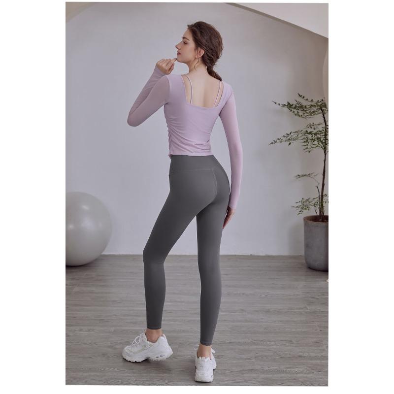 Womens Square Neck Mesh Long Sleeve Yoga Top