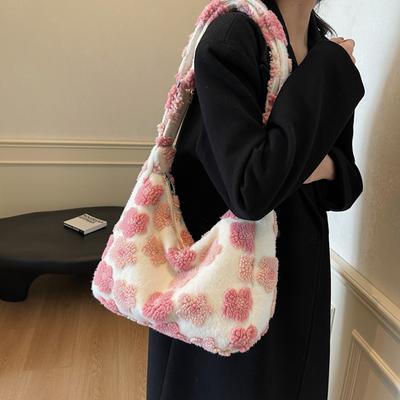 2025 New Large-capacity Wool Bag Casual Fashion One-shoulder Crossbody Women's Bag Small Fresh and Simple Flower Tote Bag