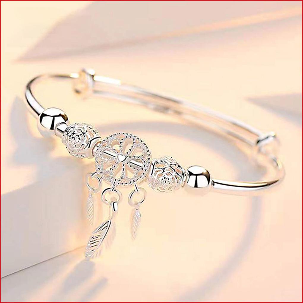 Korean Style Dreamcatcher Bracelet Women Silver Transport Beads Bangles with Tassel Girls Hand Chain Charm Bangle