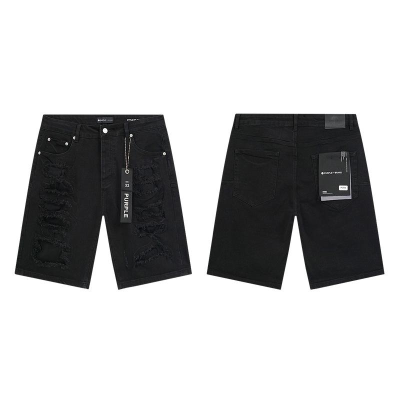 Cross-border European and American Trendy Brand Purple Splashing Ink Hot Diamond Worn Washed Denim Shorts Men's and Women's High Street Straight Five-