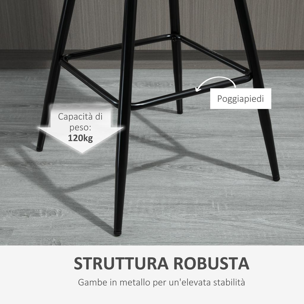 Set of 2 Tall Stools In Nordic Style with Backrest and Footrest, Stools with Backrest In Velvet Effect Fabric and Metal, 45x47x88 Cm, Grey