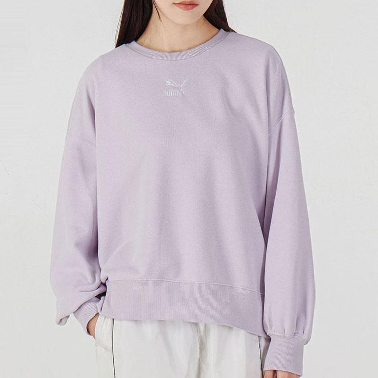 Puma Embroidered Logo Crew Neck Sweatshirt Women Tops Purple 535327-17