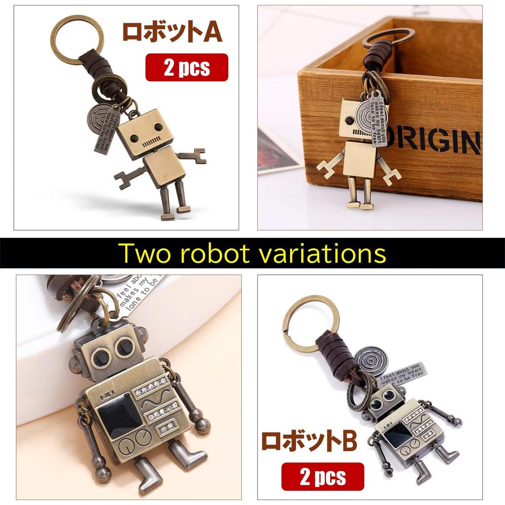 [NOELAMOUR] Stilvolle und Niedliche Roboter-Schlüsselanhänger, Set aus 2 Stück, Legierungs-Schlüsselringe und -Ketten (Roboter A)