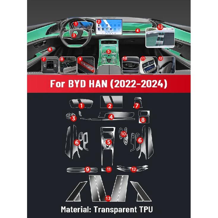 Anti-scratch Car Interior Center Console Media Dashboard Navigation TPU Protector Film For BYD HAN  2024 Accessories