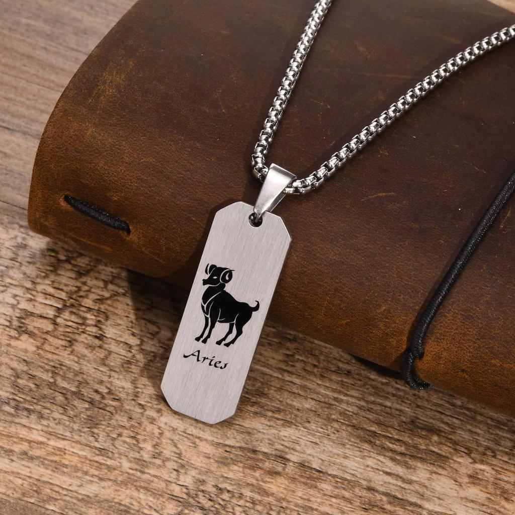 Free Personalized Custom 12 Zodiac Constellation Horoscope Sign Bar Necklaces for Men,Waterproof Stainless Steel Pendant Collar